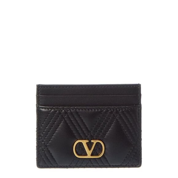 Valentino Vlogo Signature Quilted Leather Card Case Black